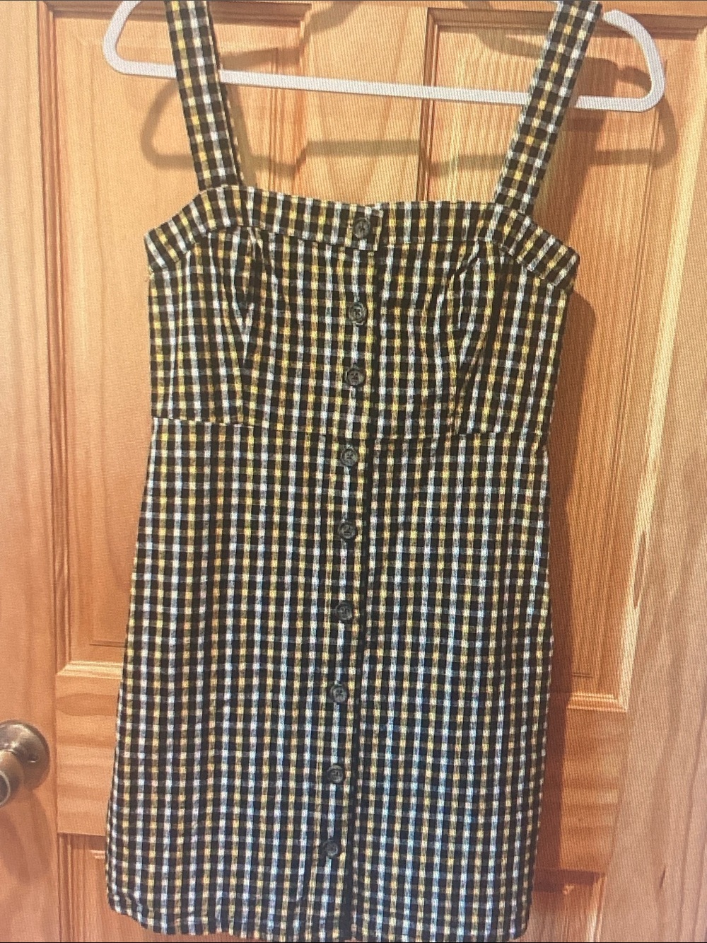 Hollister Black & Yellow Gingham Button-Front Mini Dress